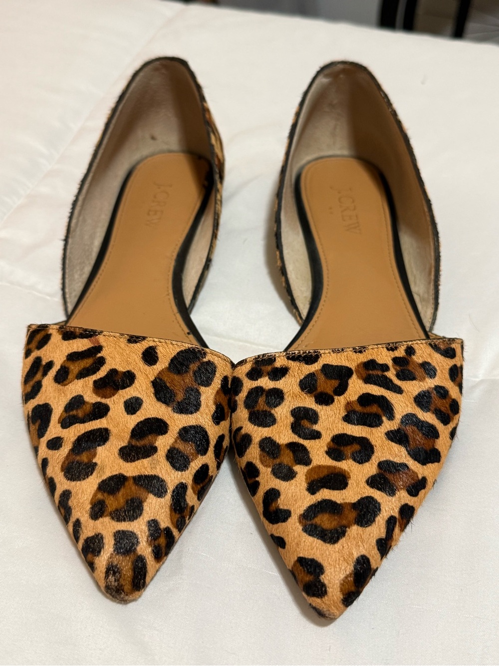 J. Crew Leopard Print Pointed D'Orsay Flats - Tan & Black